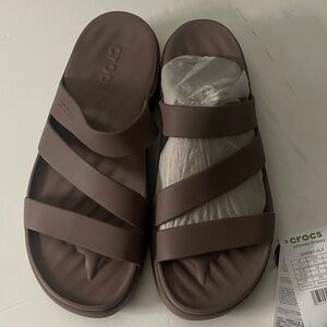CROCS light Brown  Triple-Strap Slide Sandals